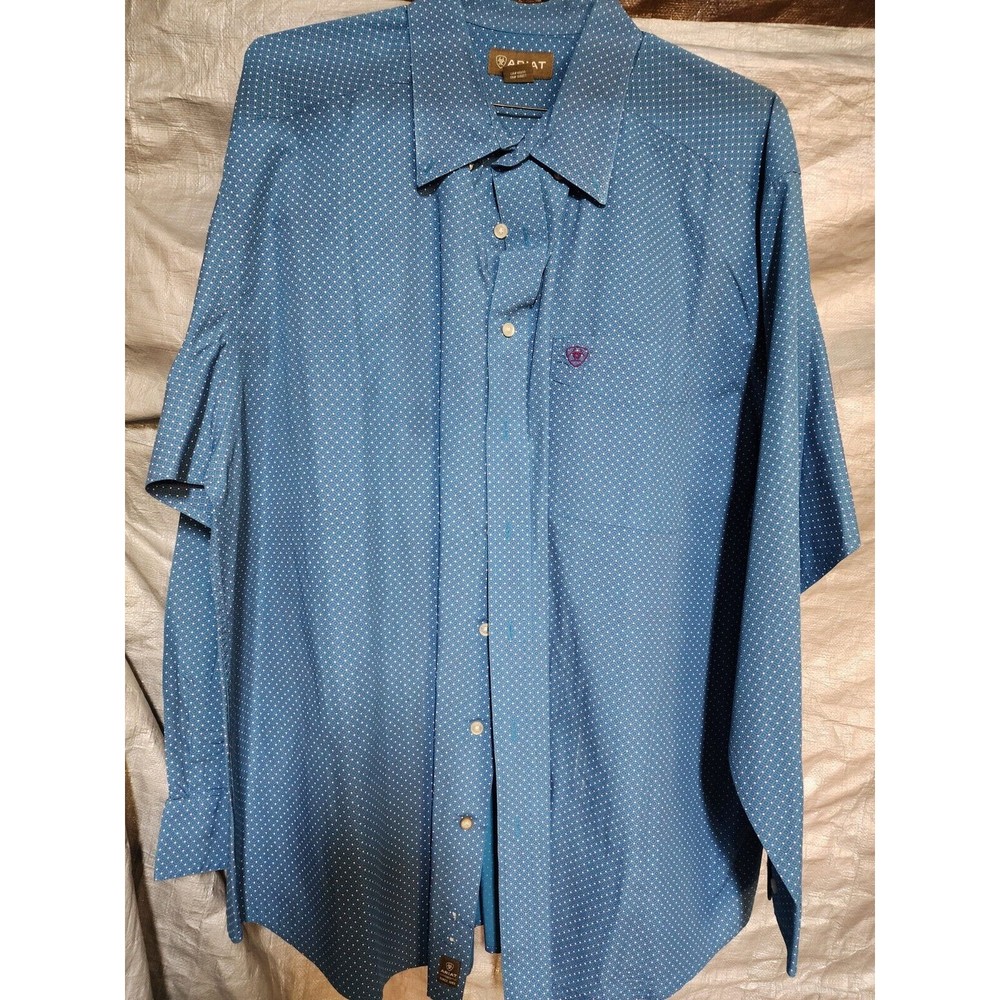 EUC Ariat Mens Blue Checkered  XXL 2XL Long Sleeve Cotton Dress Shirt